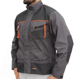 Jacheta de protectie Classic, tercot, cu elemente reflectorizante, buzunare multiple, toate sezoanele, gri cu negru, marimea 44