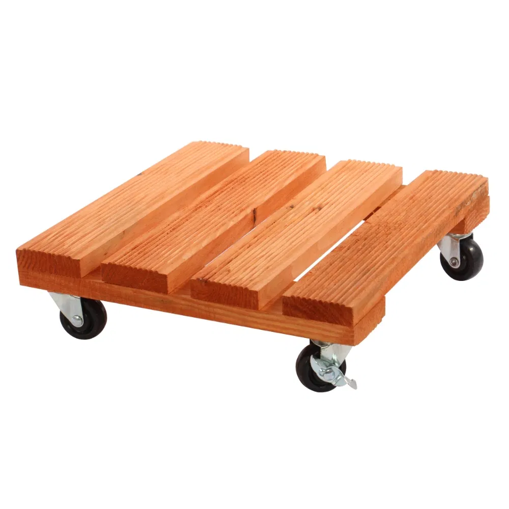 Suport pentru flori, Nortene, patrat, cu role, lemn masiv, natur, 30 x 30 cm