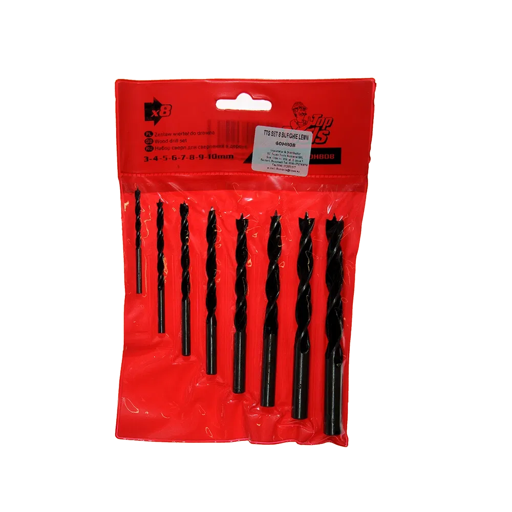 Set 8 burghie Top Tools 60H808, mandrina standard, pentru lemn, 3-10 mm