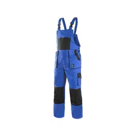 Pantaloni de protectie cu pieptar Luxy Robin, doc, cu intaritura la genunchi, toate sezoanele, albastru cu negru, marimea 52