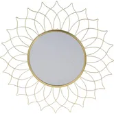 Oglinda decorativa, forma soare, metal, auriu, diametru total 50 cm