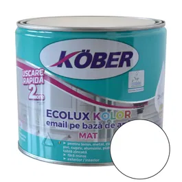 Email Kober Ecolux Kolor, pentru lemn/metal, interior/exterior, pe baza de apa, alb mat, 2.5 l