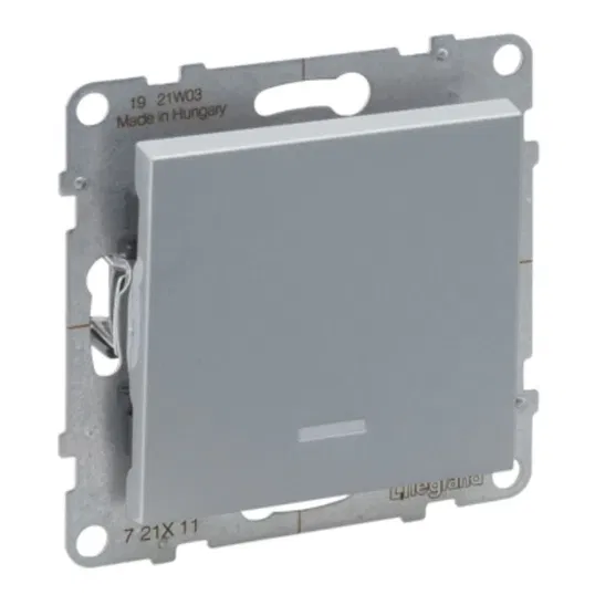 Intrerupator simplu Legrand, New Suno, L721311, IP44, montaj incastrat, aluminiu, 72.9 x 72.9 x 40 mm