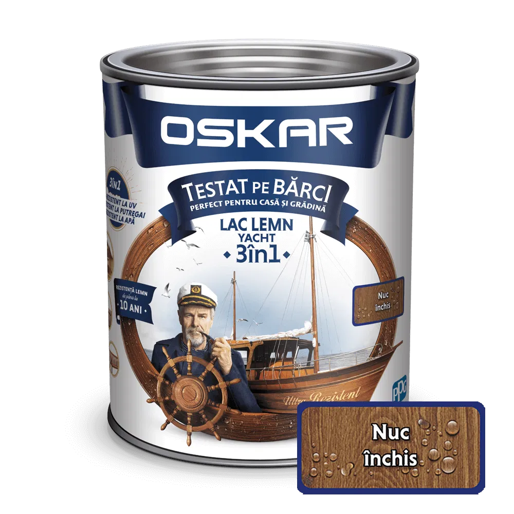 Lac pentru lemn Oskar Yacht, nuc inchis, interior/exterior, 0.75 L