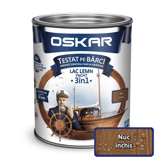 Lac pentru lemn Oskar Yacht, nuc inchis, interior/exterior, 0.75 L