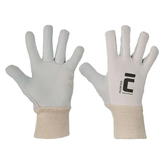 Manusi protectie Pelican Plus, piele capra, marimea 10, alb-gri