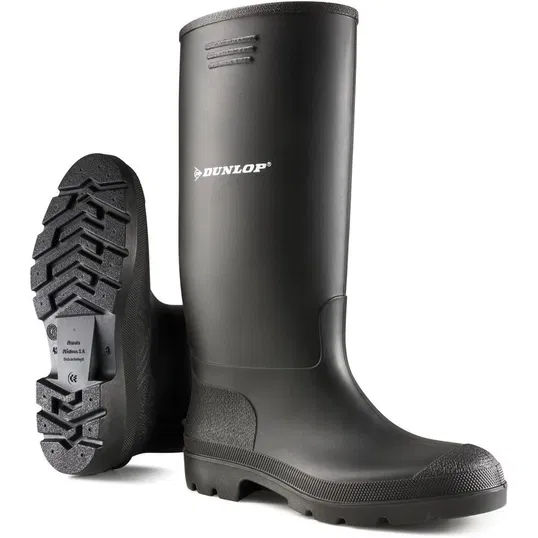 Cizme protectie Dunlop Pricemastor, PVC, talpa antiderapanta, rezistenta la acizi, negru, marimea 38