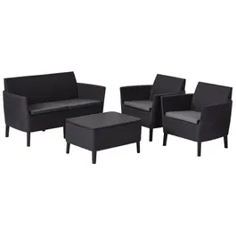 Set mobilier de gradina, 4 piese, Keter Salemo, plastic, 2 fotolii 74 x 67 x 76cm, canapea 133 x 67 x 76 cm, masa 76 x 56 x 42cm, gri antracit