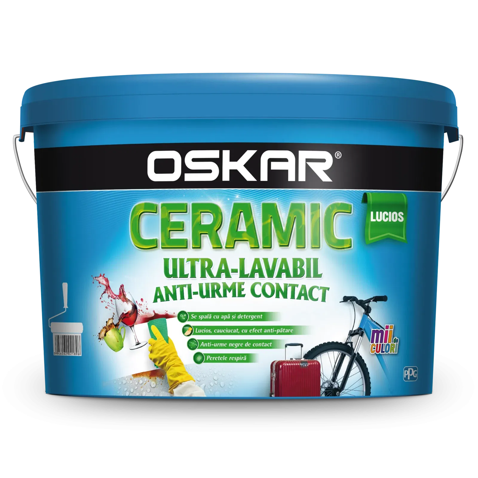 Vopsea ultralavabila interior Oskar ceramic lucios, alb, 8.5 l