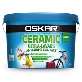 Vopsea ultralavabila interior Oskar ceramic lucios, alb, 8.5 l
