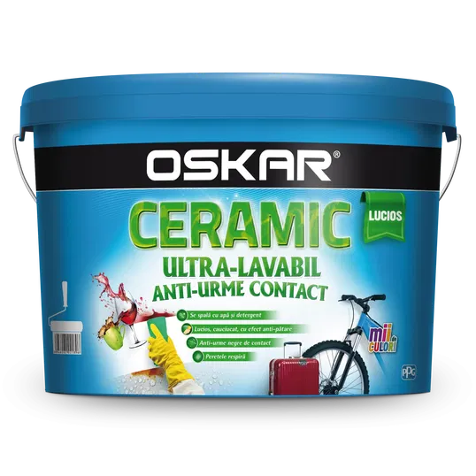 Vopsea ultralavabila interior Oskar ceramic lucios, alb, 8.5 l
