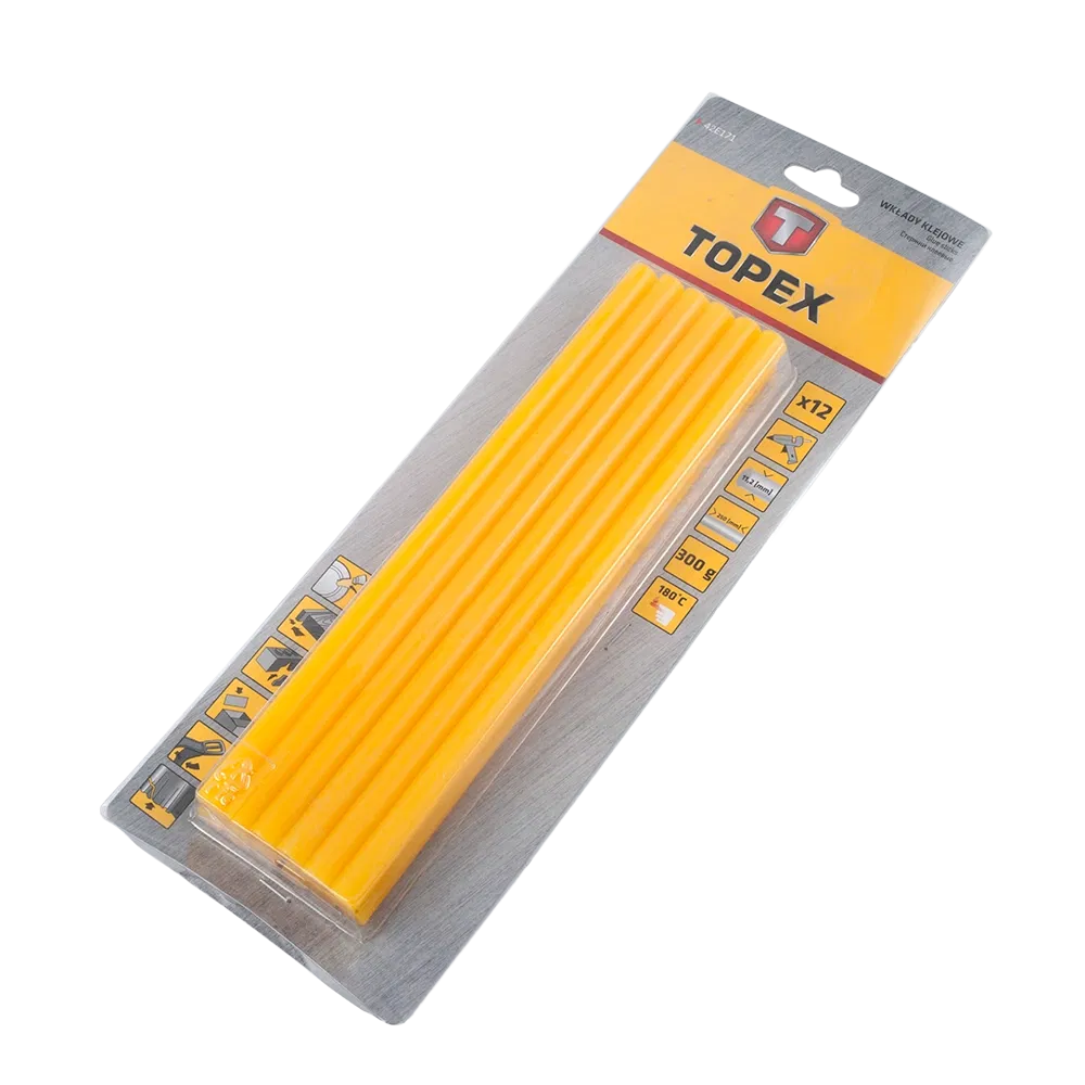 Batoane silicon Topex pentru pistol de lipit, galben, 11 x 250 mm, set 12 buc