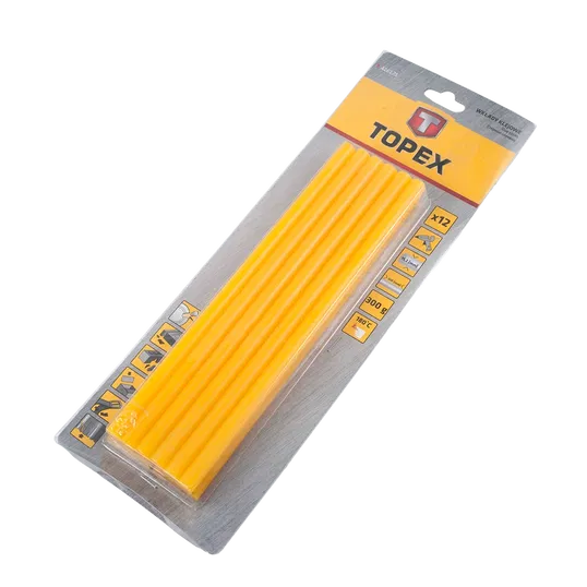 Batoane silicon Topex pentru pistol de lipit, galben, 11 x 250 mm, set 12 buc
