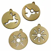 Set de ornamente din lemn pentru Craciun, lemn de fag, 88 x 78mm, 4 bucati
