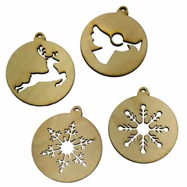 Set de ornamente din lemn pentru Craciun, lemn de fag, 88 x 78mm, 4 bucati