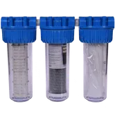 Filtru triplex de apa, carbune + polipropilena + sita, 10 cu 3/4 in linie