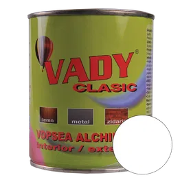 Vopsea alchidica Vady clasic, pentru lemn/metal/zidarie, interior/exterior, alb, 0,6 l