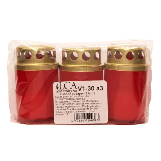 Set 3 candele V1-30A3, rosu, 7.5 x 13 cm