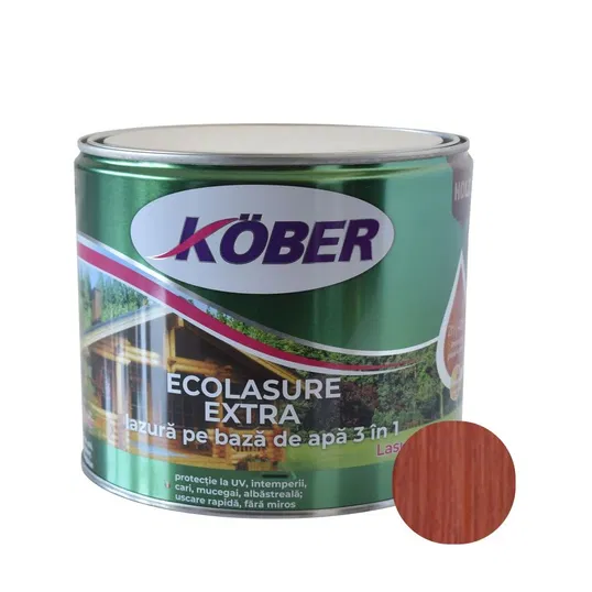 Lazură Kober Ecolasure Extra 3 in 1 pentru lemn, pe baza de apa, mahon, 2.5 l