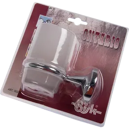 Pahar baie cu suport Bisk Ontario , zinc/aluminiu, sticla mata, 6.6 x 9.5 x 11.5 cm