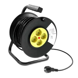 Derulator cablu electric cu 4 prize, Schuko, galben, 3 x 1,5 mmp, 30 m