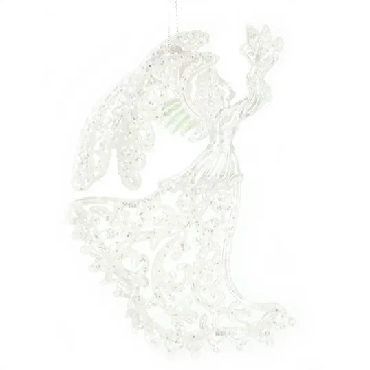 Decoratiune de Craciun ingeras iridescent cu gliter, plastic, 14 x 10 cm