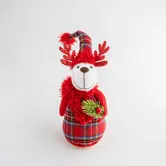 Decoratiune iarna ren, rosu cadrilat, 18 cm