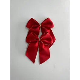 Set 2 fundite ornament, satin, rosu si auriu, 14 x 6 cm