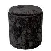 Taburet Nadia, catifea negra E01, cu spatiu depozitare, rotund, 37 x 37 x 42 cm