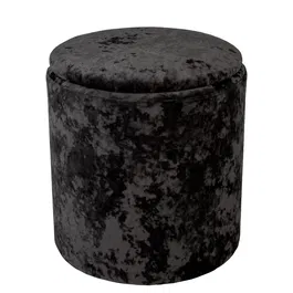 Taburet Nadia, catifea negra E01, cu spatiu depozitare, rotund, 37 x 37 x 42 cm