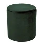 Taburet Nadia, stofa verde H56, cu spatiu depozitare, rotund, 37 x 37 x 42 cm