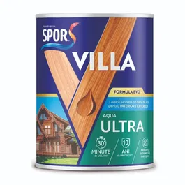 Lazura pentru lemn Spor Villa Aqua Ultra, pe baza de apa, mahon, interior/exterior, 0.75 l