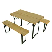 Set berarie pliabil masa si 2 banci Bucin Mob Travel, dreptunghiulare, lemn masiv rasinoase, natur, 1.1 x 0.5 m