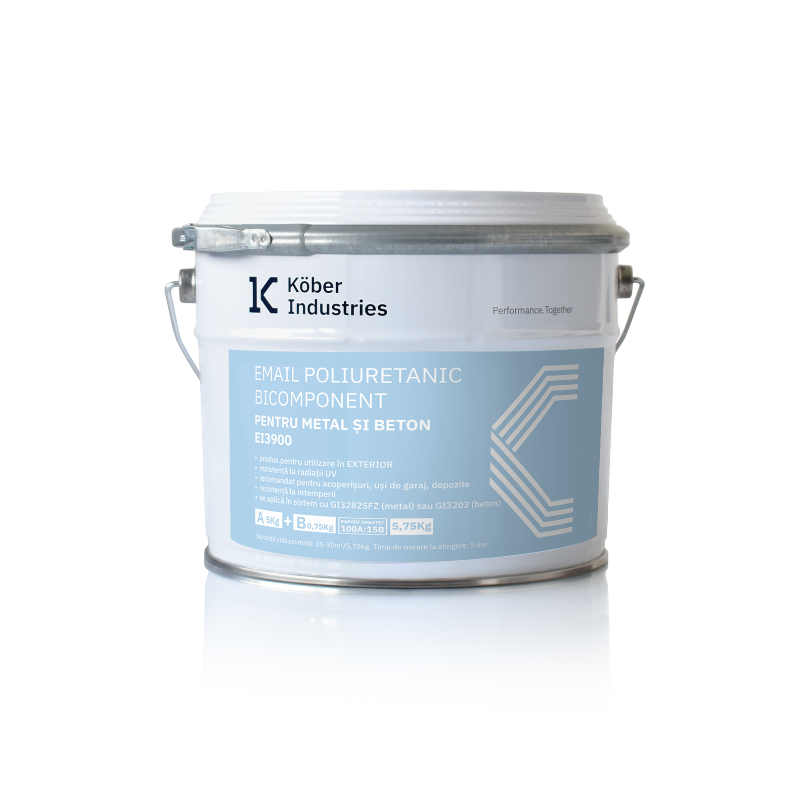 Email poliuretanic E3900 pentru metal / beton Kober Industries, exterior, pe baza de solvent, gri RAL7040, lucios, 5.75 kg