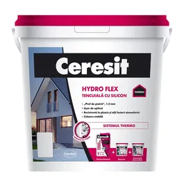 Tencuiala decorativa cu silicon Ceresit Hydro Flex, aspect praf de piatra, granulatie 1.5 mm, interior/exterior, baza, 25 kg