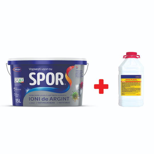 Vopsea superlavabila interior Spor, cu ioni de argint, alb, 15 l + amorsa 5 l