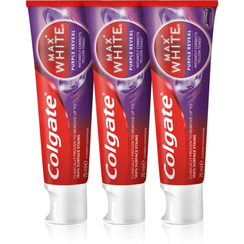 Colgate Max White Purple Reveal pastă de dinți revigorantă 3x75 ml