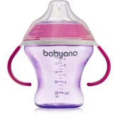 BabyOno Take Care Non-spill Cup with Soft Spout cană pentru antrenament cu mânere Purple 3 m+ 180 ml