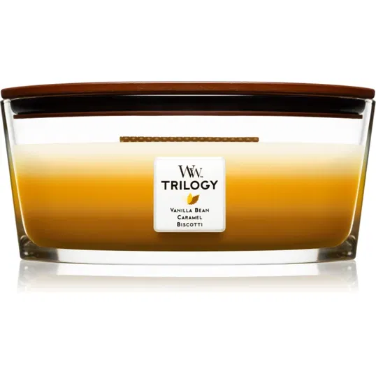 Woodwick Trilogy Café Sweets lumânare parfumată cu fitil din lemn (hearthwick) 453.6 g