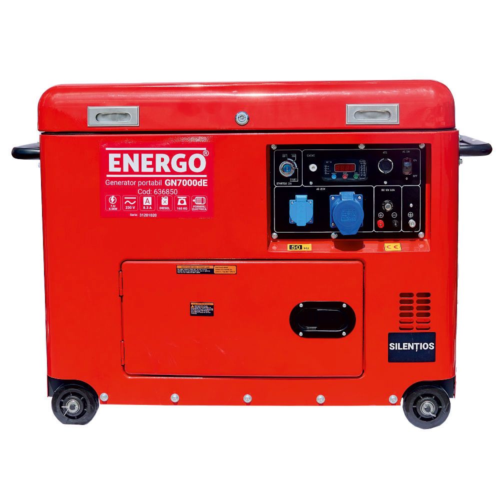 Generator portabil carcasat cu roti Energo Pmax GN7000dE, diesel, 7 KW, rezervor 17 l