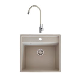 Chiuveta de bucatarie SanDonna Selena, granit compozit, bej cu baterie flexibila Lola, bej-crom, 53 x 50 cm