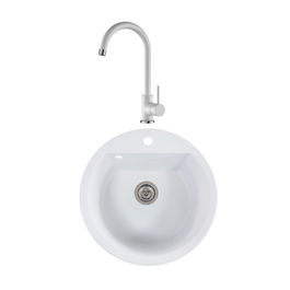 Chiuveta de bucatarie SanDonna Lena 510, granit compozit, alb cu baterie mobila Solo, alb, 51 x 51 cm