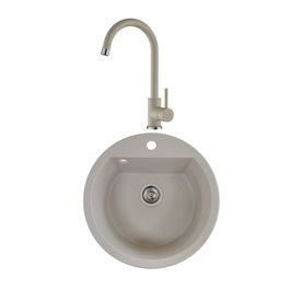Chiuveta de bucatarie SanDonna Lena 510, granit compozit, bej cu baterie mobila Solo, bej, 51 x 51 cm
