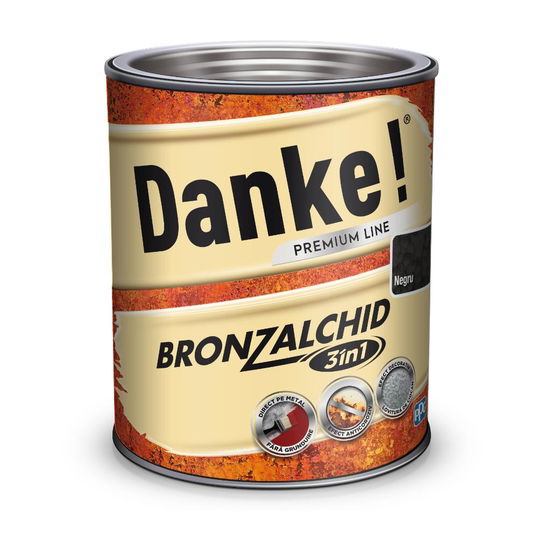 Email pentru metal Danke Bronzalichid 3in1, interior/exterior, pe baza de solvent, negru, lucios, 2.5 l
