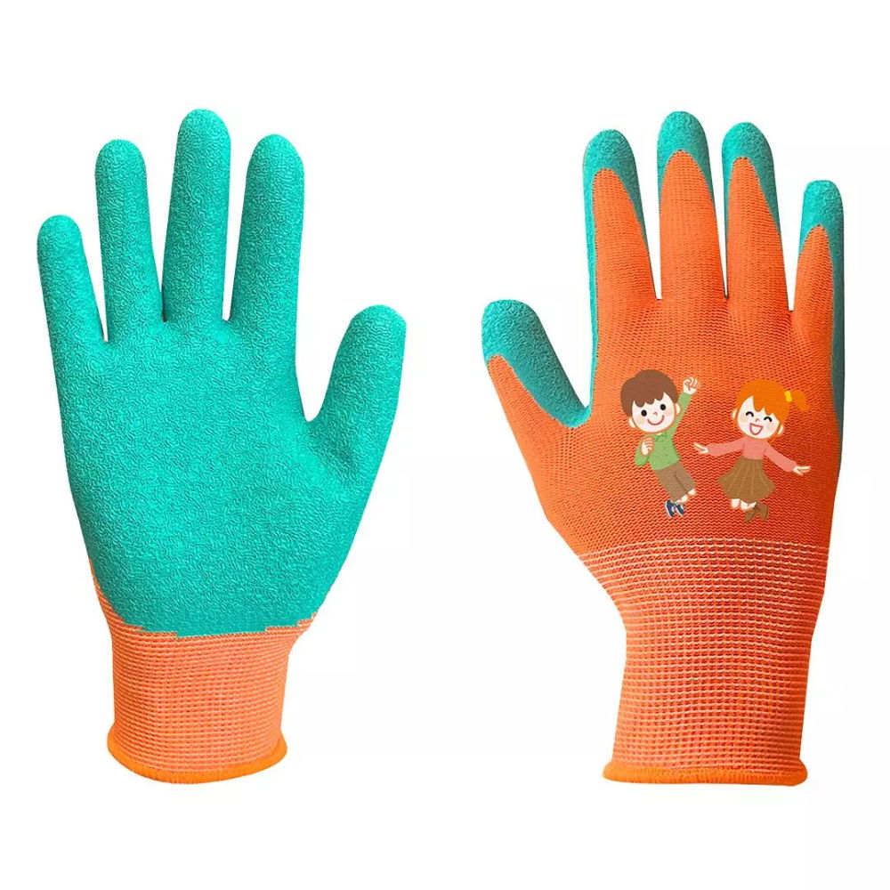Manusi protective copii Neo Tools, latex, portocaliu/verde, marimea 3
