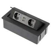 Priza incorporabila GTV cu 2 prize schuko x 2 port USB, negru, C713500 W