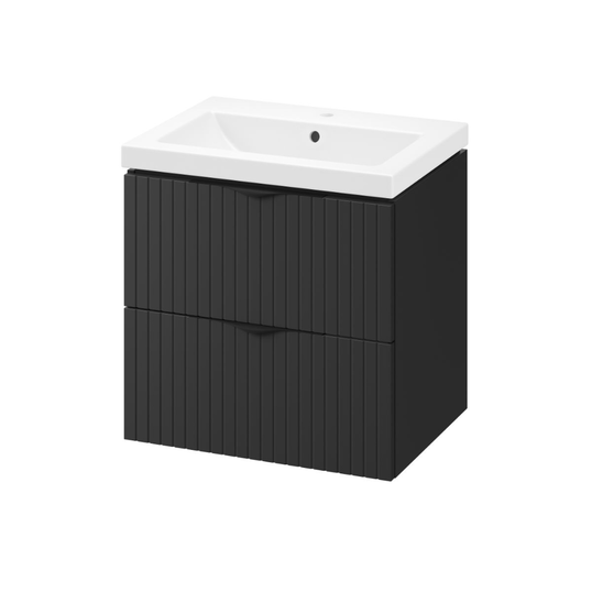 Set dulap baie cu lavoar Cersanit Tirso, MDF, suspendat, negru mat, 60 x 45 x 1.5 cm