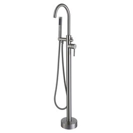 Baterie cada freestanding Axys Seel, fixare in podea, alama, inox, monocomanda, 109 x 95.5 x 16 cm