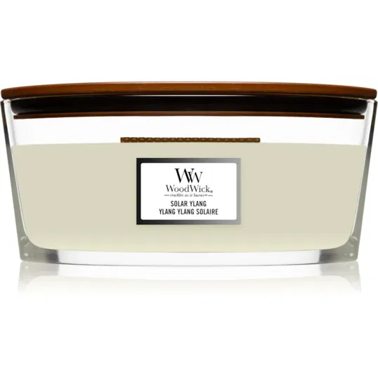 Woodwick Solar Ylang lumânare parfumată cu fitil din lemn (hearthwick) 453.6 g