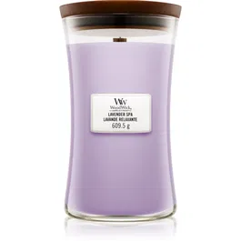 Woodwick Lavender Spa lumânare parfumată cu fitil din lemn 609.5 g